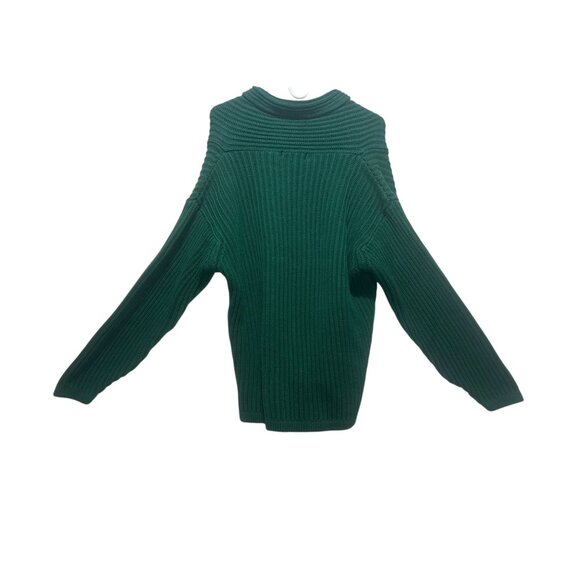 Vintage Eddie Bauer Chunky Knit Sweater Mens Medium Green Shawl Cowl Neck Preppy - Picture 2 of 13